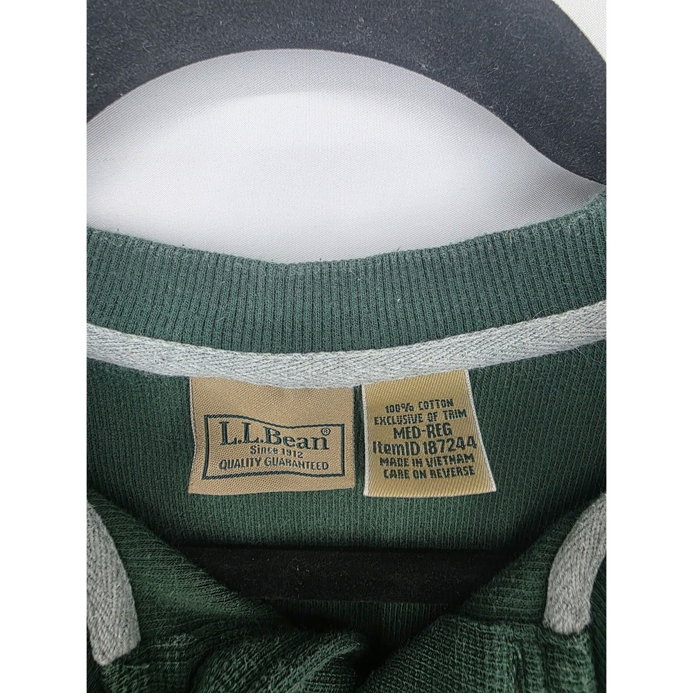 LL Bean Mens Waffle Knit Henley Shirt Forest Green Long Sleeve Cotton 187244 M - Picture 2 of 4